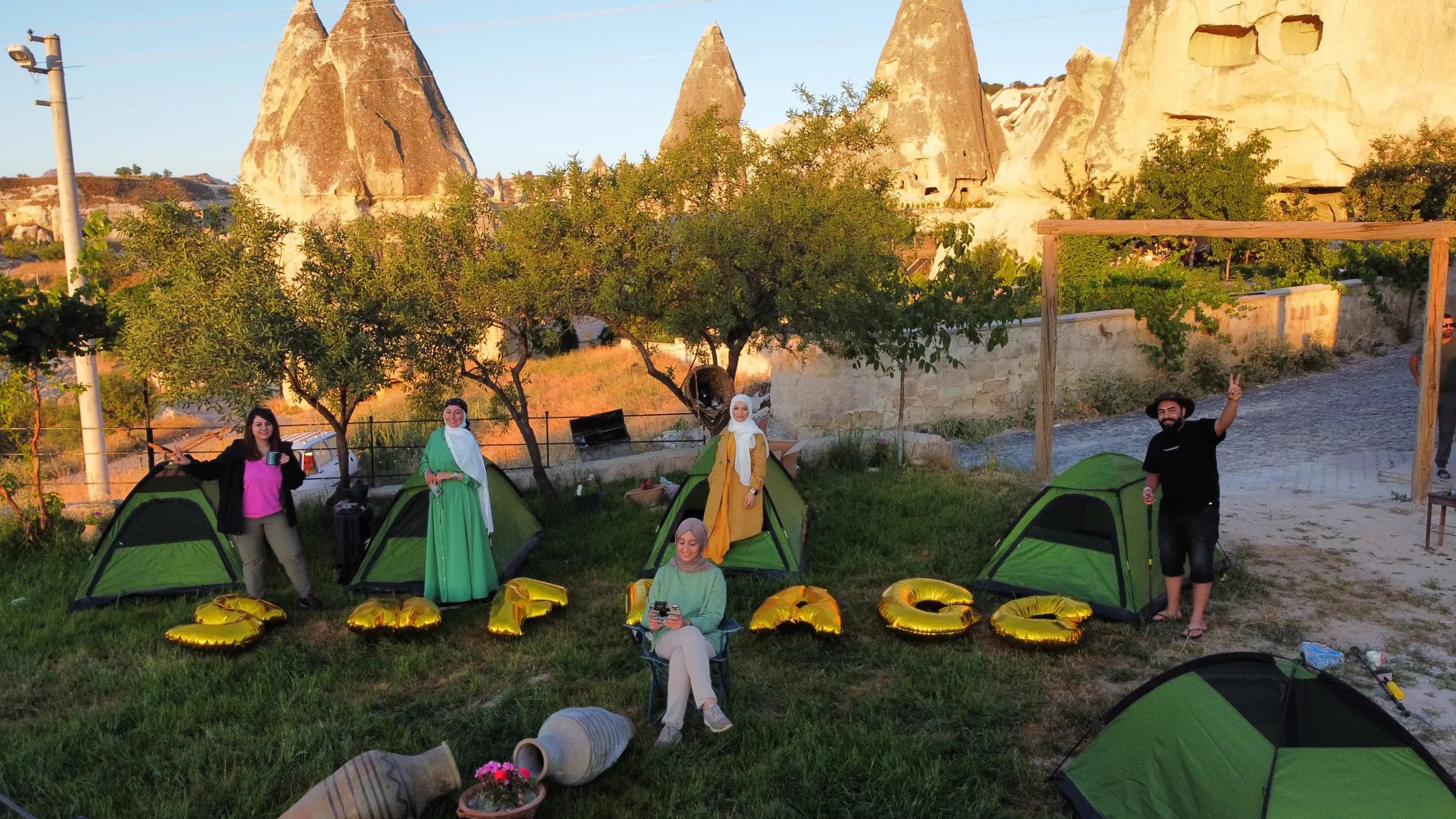 A Safrago group in Cappadocia with balloon letters spelling the name